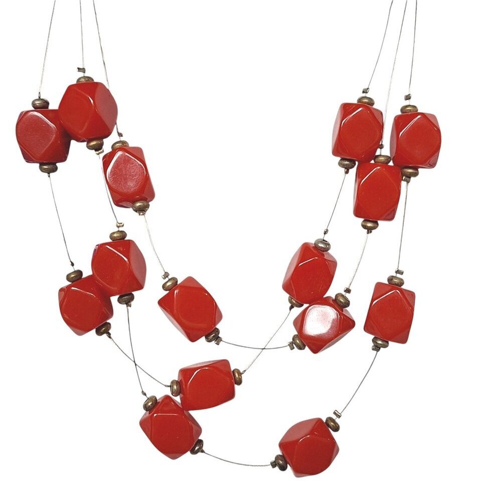 Vintage Red Bead Statement Necklace Multi-Strand Layered